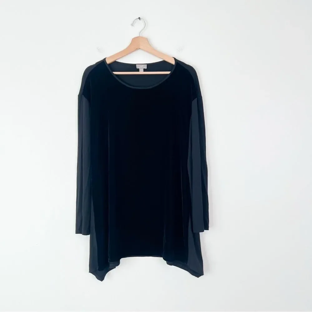 J. Jill Wearever Black Velvet Tunic Top Medium Preppy Holiday